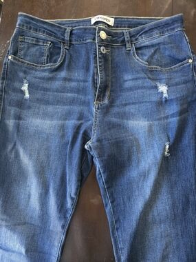 VIPONES Distressed Dark Wash Denim Jeans - Size 14
